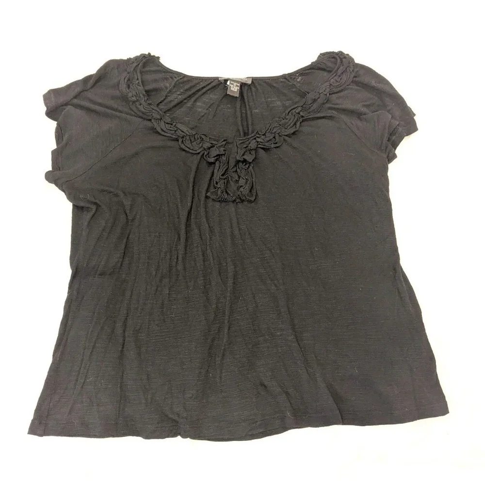 Boho Goth Fairy Grunge Sheer Black Ruffle Top Cottagecore Witch Cable & Gauge 1X